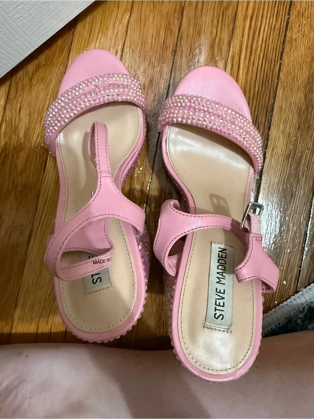 Steve Madden Pink Crystal-Embellished Platform Sandals